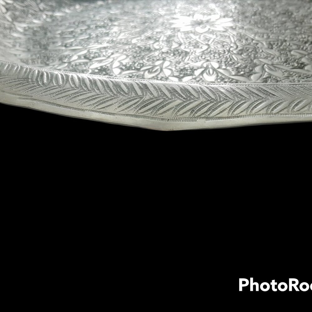 Antique Silver Toned Aluminum Moroccan Tea Tray Wall Hanging - Picture 4 of 5